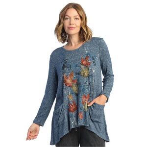 Jess and Jane Ferndale Knit Leaf Blue Long Sleeve Sweater Tunic Womens Small